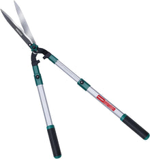 HYCHIKA Telescopic Hedge Shears, 80–111cm Long-Handled Garden Shears with 214mm High-Carbon Steel Wavy Blades for Hedges, Shrubs & Garden Pruning