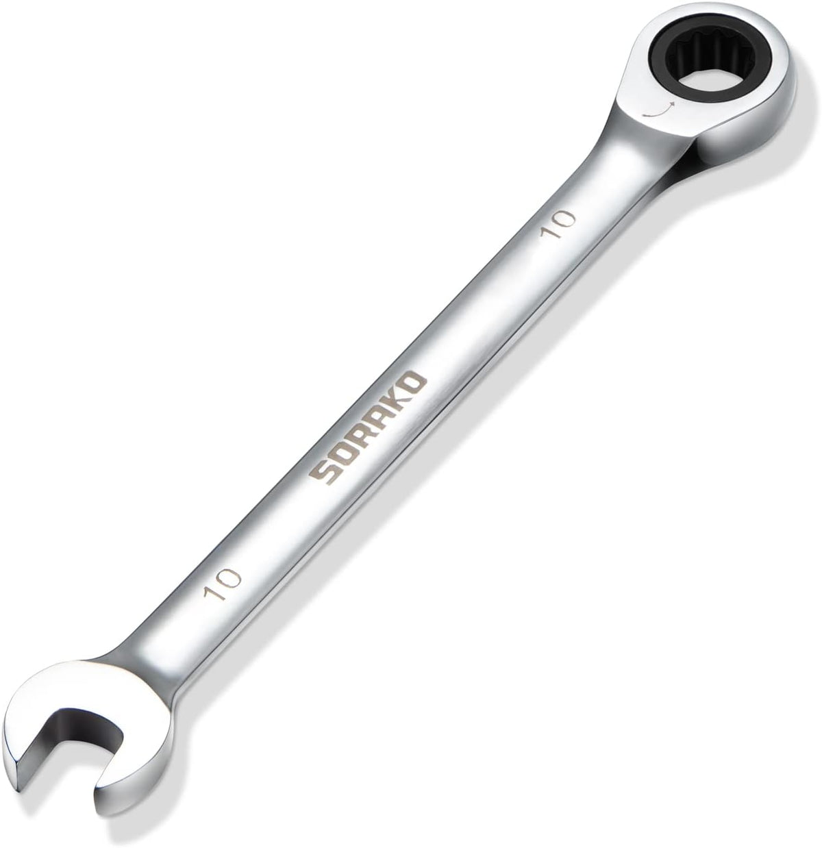 SORAKO 10mm Ratchet Spanner, 72-Tooth 12-Point Combination Spanner with Fixed Head, Polished Finish for DIY & Automotive Repairs