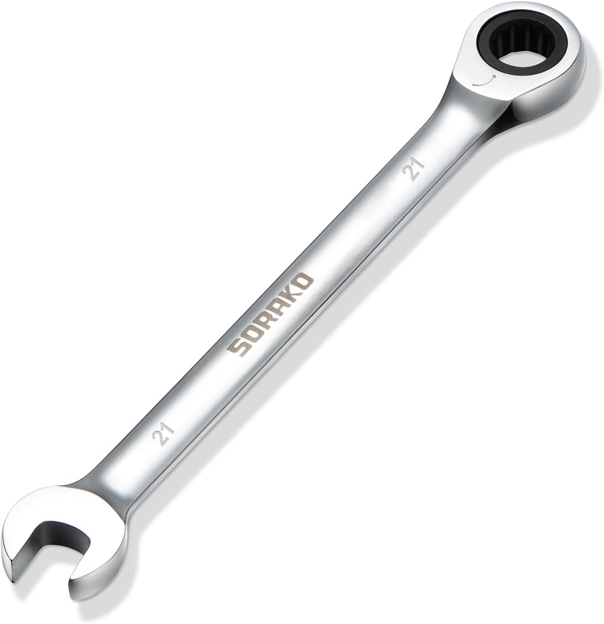 SORAKO 21mm Ratchet Spanner, 72-Tooth Combination Wrench with 12-Point Ratcheting Ring & Fixed Open End