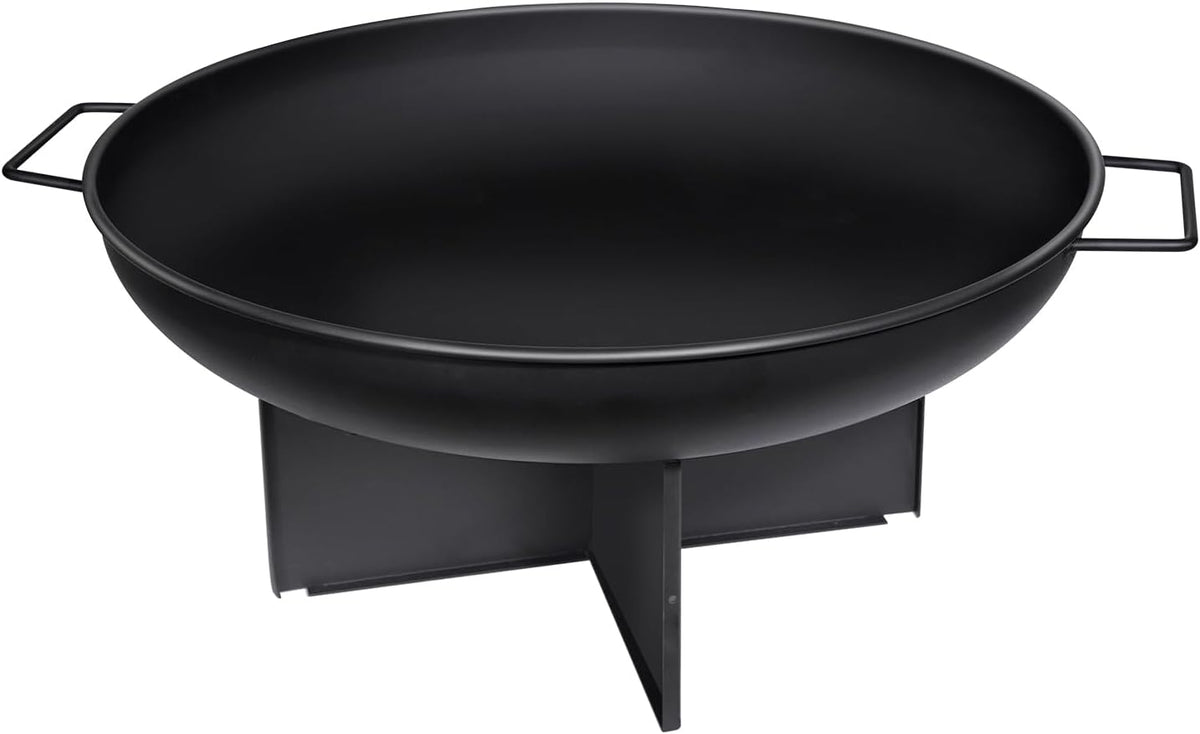 HYCHIKA 60cm Outdoor Fire Pit Bowl, Round Iron Garden Fire Bowl with Carry Handles for Patio, Garden & Camping, Suitable for Wood, Charcoal & Briquettes