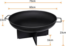 HYCHIKA 60cm Outdoor Fire Pit Bowl, Round Iron Garden Fire Bowl with Carry Handles for Patio, Garden & Camping, Suitable for Wood, Charcoal & Briquettes