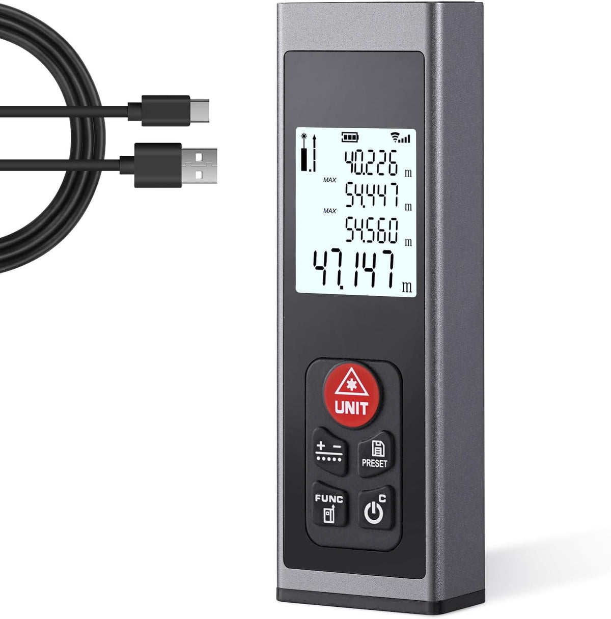 HYCHIKA 60m Rechargeable Laser Distance Measure, ±2mm Accuracy with Backlit LCD, USB-C Charging, m/in/ft Units, Distance, Area, Volume & Pythagorean Measurement