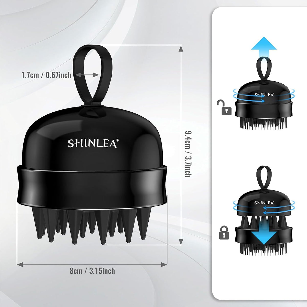 SHINLEA 2-in-1 Silicone Scalp Massager & Shampoo Brush, Double-Sided Scalp Scrubber for Wet & Dry Hair, Waterproof Manual Hair Brush for Women, Men & Kids – Black