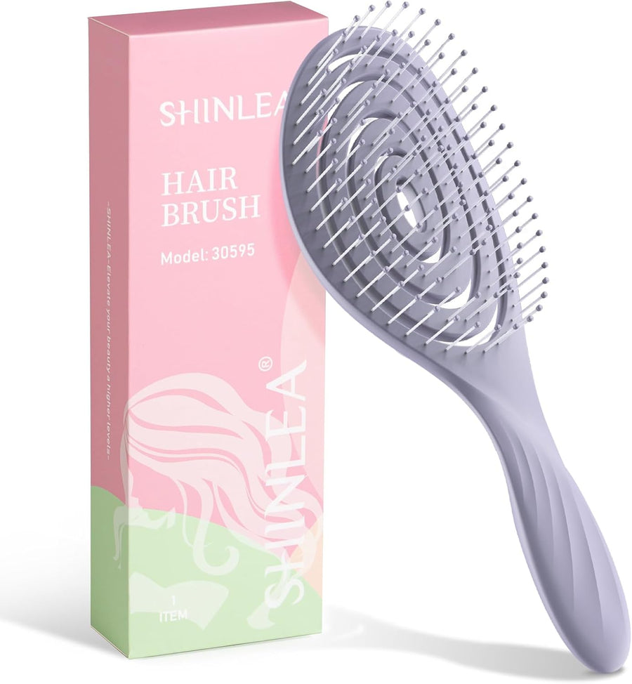 SHINLEA Detangling Hair Brush for Wet & Dry Hair, Flexible Spiral Scalp Massage Brush for Women, Men & Kids, Suitable for Curly, Wavy, Straight, Thick & Fine Hair – Purple