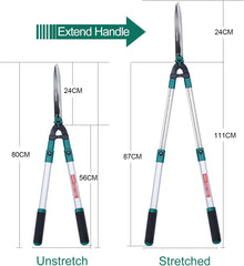 HYCHIKA Telescopic Hedge Shears, 80–111cm Long-Handled Garden Shears with 214mm High-Carbon Steel Wavy Blades for Hedges, Shrubs & Garden Pruning