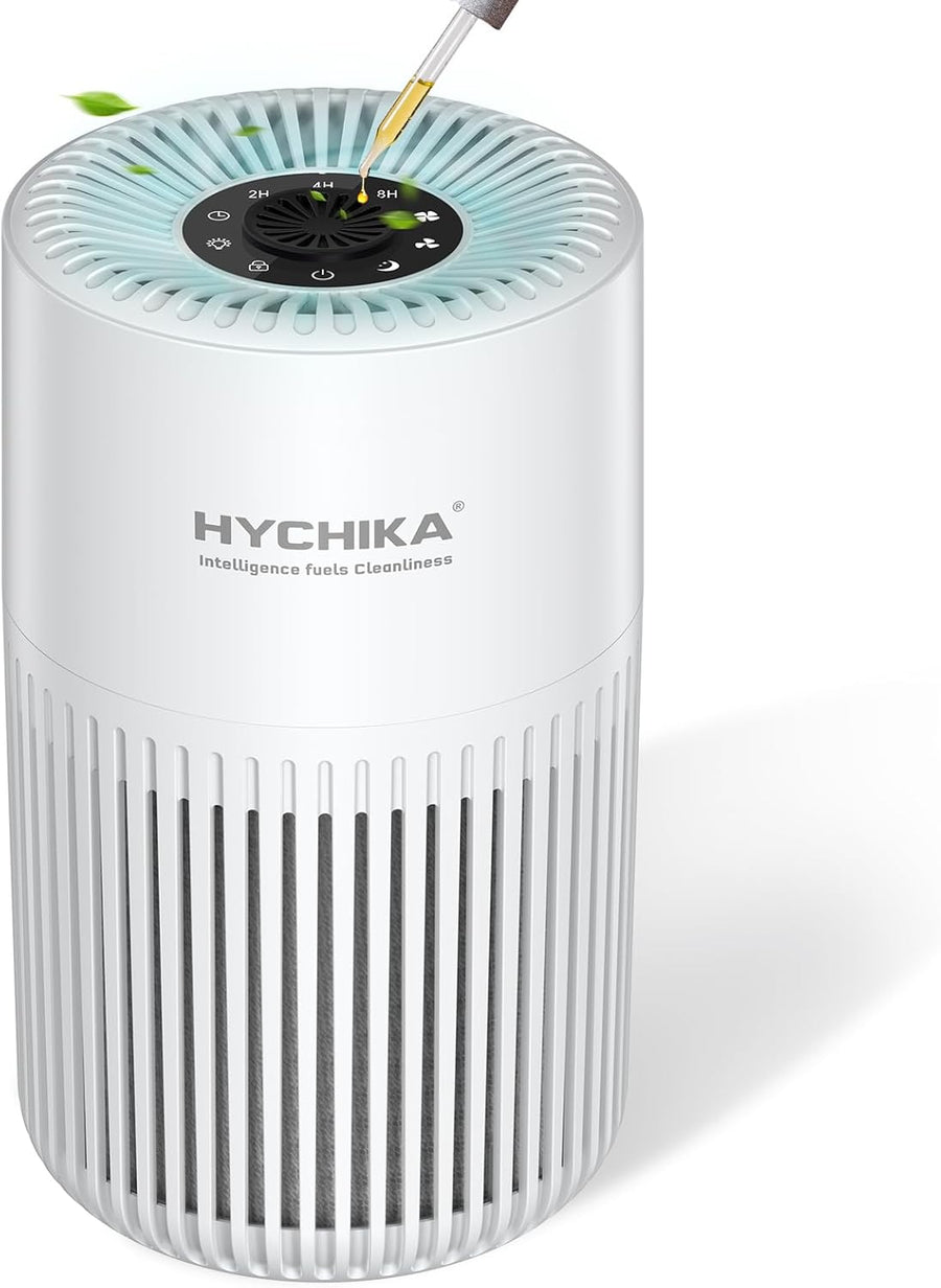 HYCHIKA Air Purifier for Bedroom & Home, 3-Layer HEPA Air Cleaner with 3 Speeds, Sleep Mode, Fragrance Sponge & Ambient Light, for Dust, Pet Dander, Pollen, Smoke & Odours