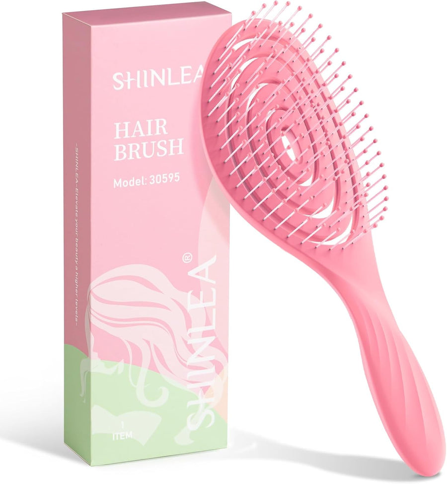 SHINLEA Detangling Hair Brush for Wet & Dry Hair, Flexible Vented Detangler Brush for Women, Men & Kids, Suitable for Curly, Wavy, Straight, Thick & Fine Hair – Pink