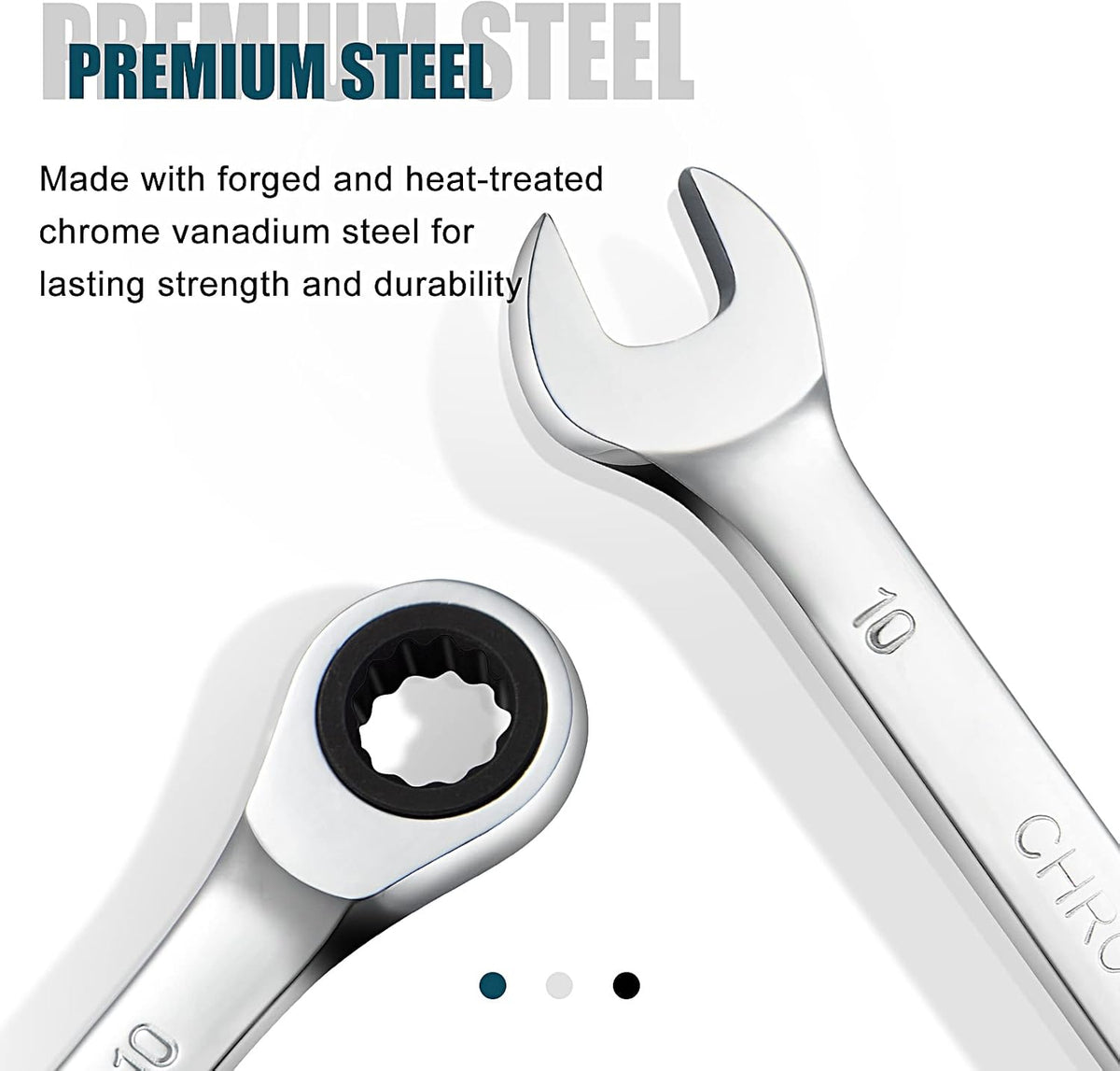 SORAKO 10mm Ratchet Spanner, 72-Tooth 12-Point Combination Spanner with Fixed Head, Polished Finish for DIY & Automotive Repairs