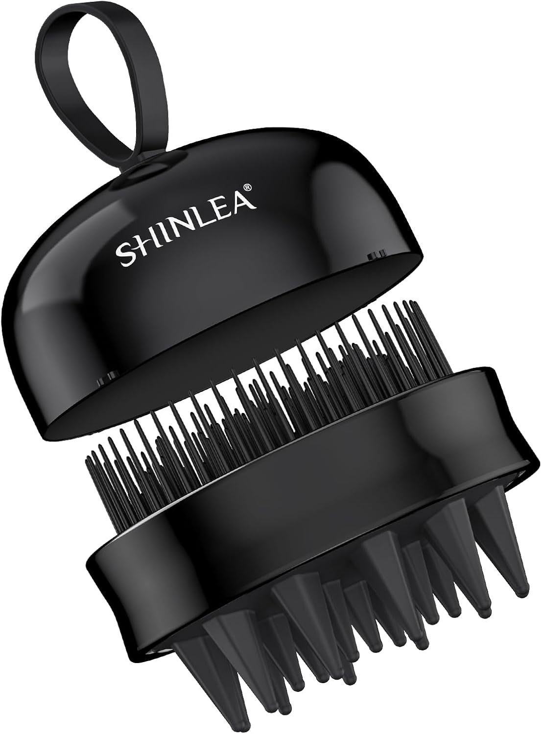 SHINLEA 2-in-1 Silicone Scalp Massager & Shampoo Brush, Double-Sided Scalp Scrubber for Wet & Dry Hair, Waterproof Manual Hair Brush for Women, Men & Kids – Black