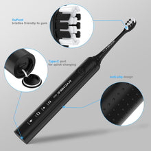 HYCHIKA Sonic Electric Toothbrush for Adults, Rechargeable with 8 Replacement Heads, 3 Brushing Modes, 2-Minute Timer, IPX7 Waterproof & USB-C Charging, Black