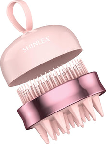 SHINLEA 2-in-1 Silicone Scalp Massager & Shampoo Brush, Double-Sided Hair & Scalp Brush for Wet & Dry Use, Flexible Manual Head Massager – Pink