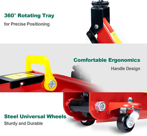 HYCHIKA 1.5 Tonne Hydraulic Trolley Jack, 135–320mm Lifting Range, Steel Car Jack with Safety Valve & 360° Castors for Cars, Saloons & SUVs