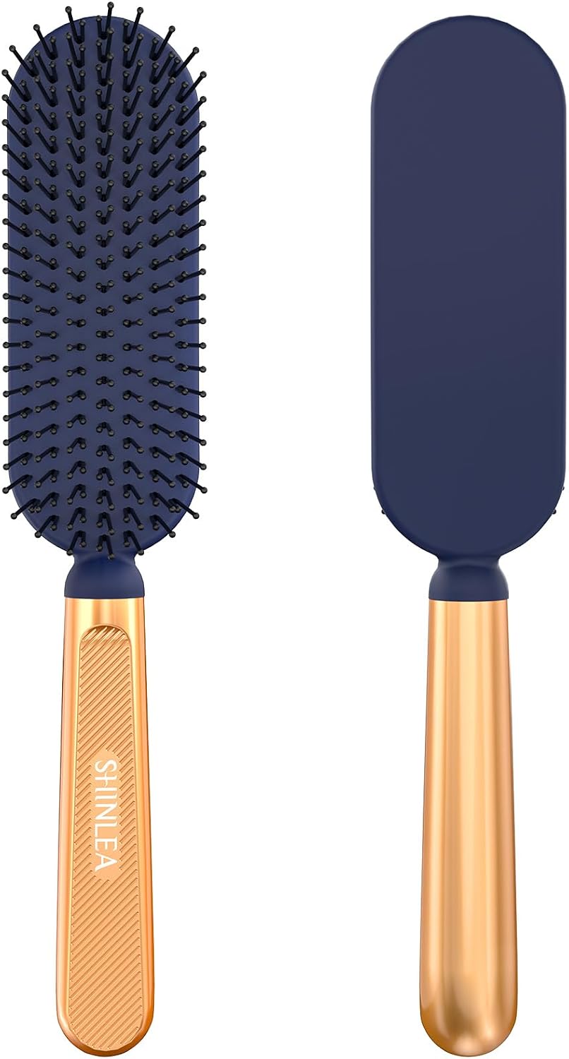 SHINLEA Detangling Hair Brush for Wet & Dry Hair, Flexible Nylon Bristles with Ball Tips, Lightweight Styling Brush for Women, Men & Kids, Gold