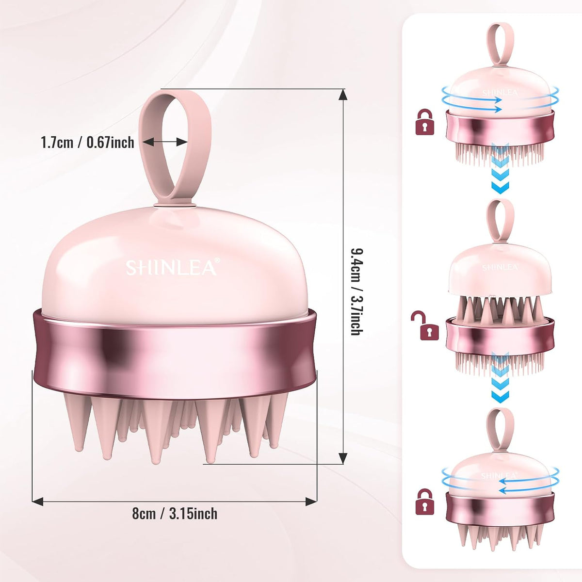 SHINLEA 2-in-1 Silicone Scalp Massager & Shampoo Brush, Double-Sided Hair & Scalp Brush for Wet & Dry Use, Flexible Manual Head Massager – Pink