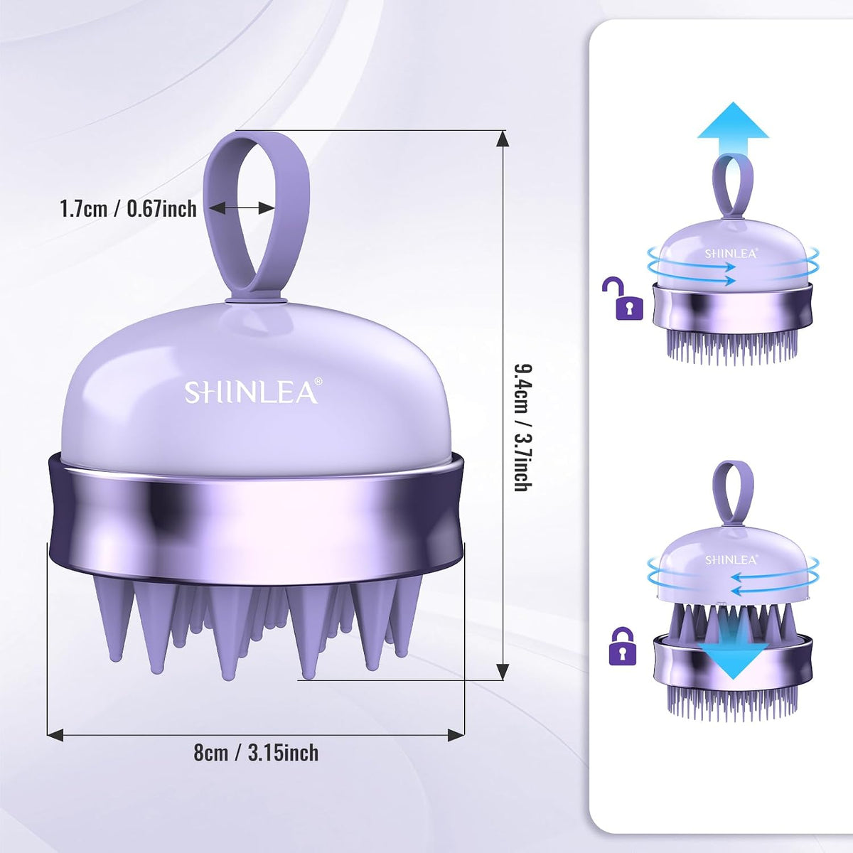 SHINLEA 2-in-1 Silicone Scalp Massager & Shampoo Brush, Double-Sided Hair & Scalp Brush for Wet & Dry Use, Flexible Manual Head Massager – Purple