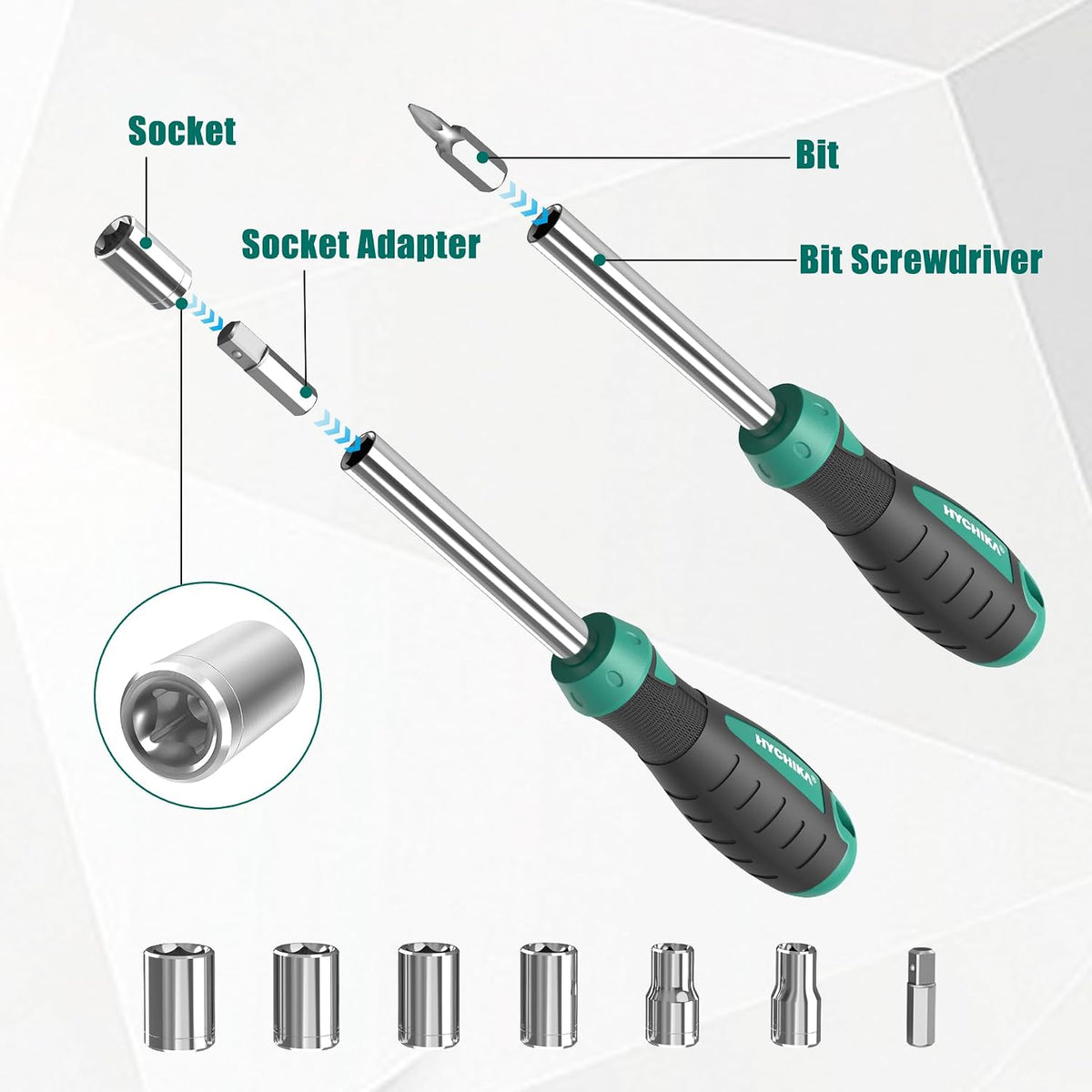 HYCHIKA 51-Piece Magnetic Screwdriver Set, CR-V Screwdrivers & Precision Bits with Torx, Phillips, Pozidriv, Slotted, Hex, Sockets & Storage Rack
