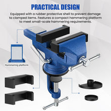HYCHIKA 80mm Bench Vice, 360° Swivel Mini Table Vice with Rubber Jaw Pads, Portable Workbench Clamp for Woodworking, Drilling, Sanding, Grinding & DIY