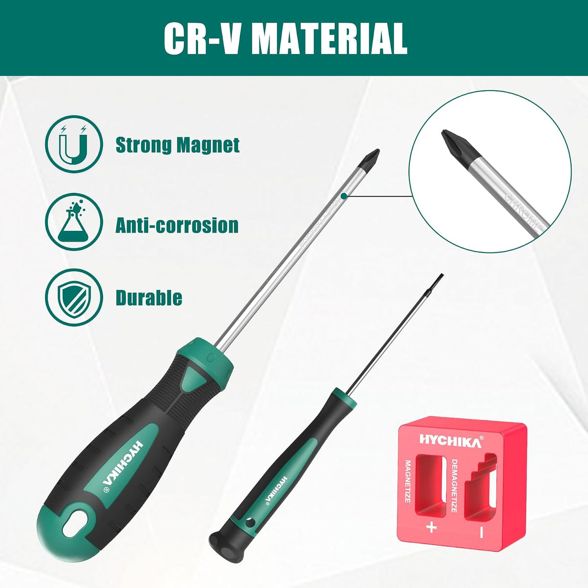 HYCHIKA 51-Piece Magnetic Screwdriver Set, CR-V Screwdrivers & Precision Bits with Torx, Phillips, Pozidriv, Slotted, Hex, Sockets & Storage Rack