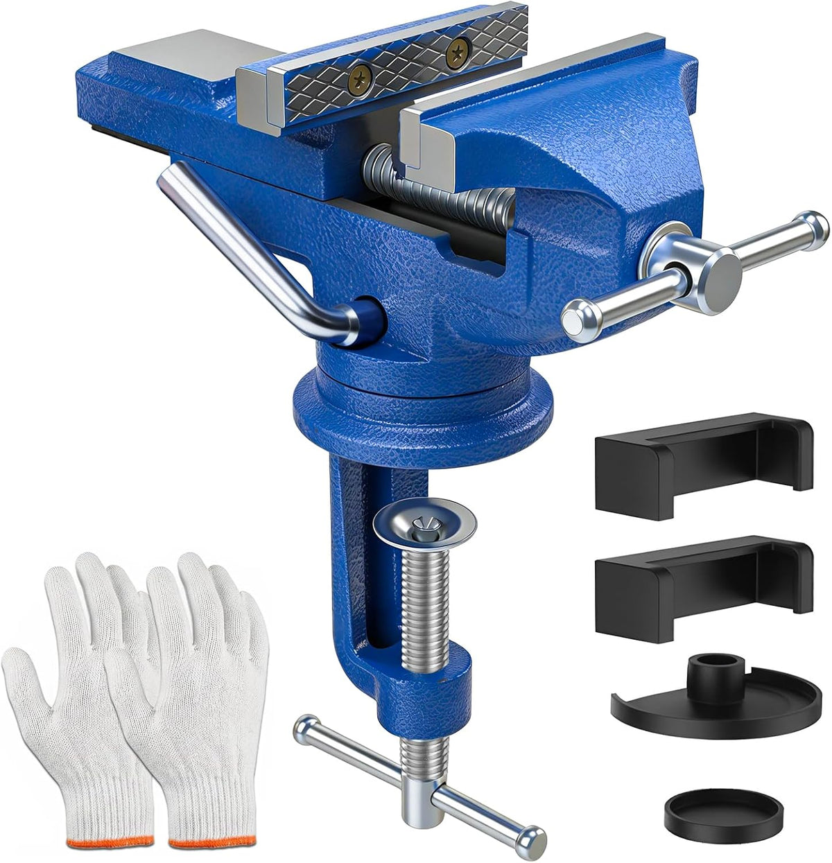 HYCHIKA 80mm Bench Vice, 360° Swivel Mini Table Vice with Rubber Jaw Pads, Portable Workbench Clamp for Woodworking, Drilling, Sanding, Grinding & DIY