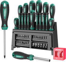 HYCHIKA 51-Piece Magnetic Screwdriver Set, CR-V Screwdrivers & Precision Bits with Torx, Phillips, Pozidriv, Slotted, Hex, Sockets & Storage Rack