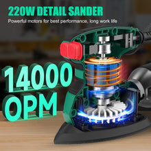 SORAKO 220W Detail Sander, 14,000 OPM Electric Mouse Sander with Dust Collection, Vacuum Adapter & 16 Sanding Sheets for Wood, Paint & Rust Removal