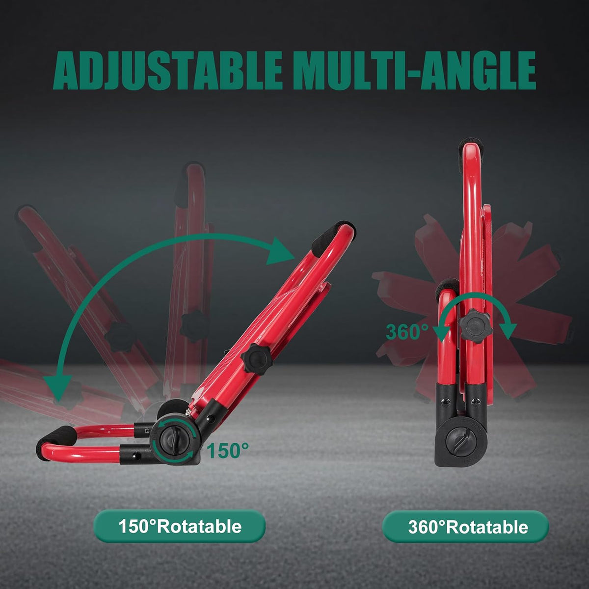 HYCHIKA 50W LED Work Light, 5500LM Portable Site Light with 360° Adjustable Foldable Stand, IP65 Weather-Resistant 6500K Daylight Floodlight for Workshop, Garage, Construction & Outdoor Use