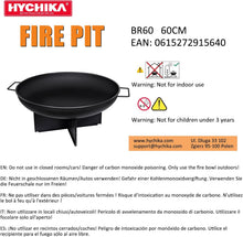 HYCHIKA 60cm Outdoor Fire Pit Bowl, Round Iron Garden Fire Bowl with Carry Handles for Patio, Garden & Camping, Suitable for Wood, Charcoal & Briquettes