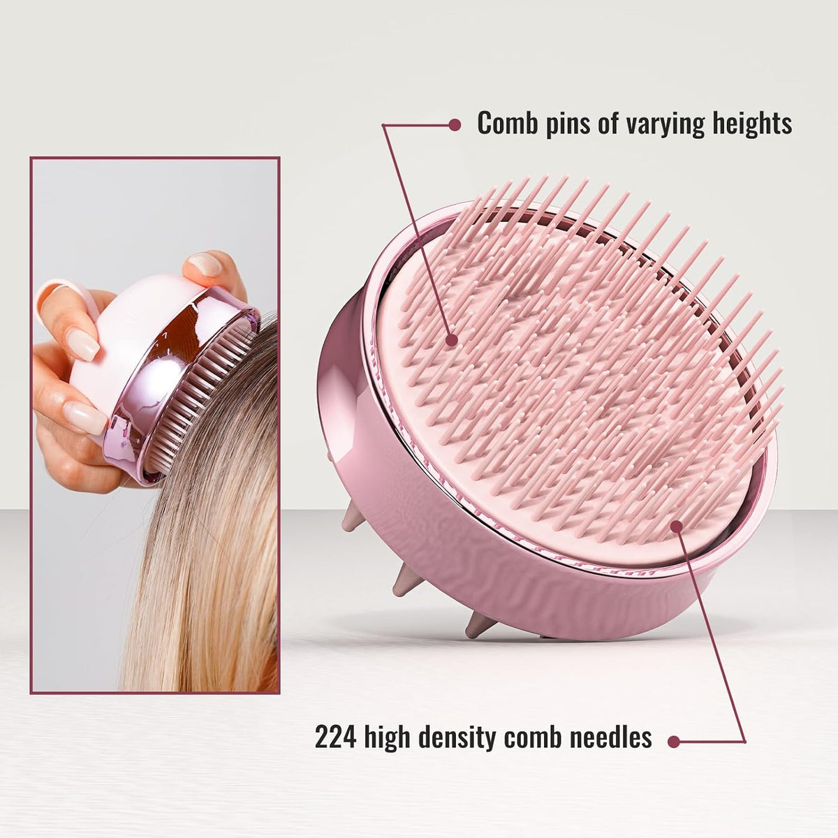 SHINLEA 2-in-1 Silicone Scalp Massager & Shampoo Brush, Double-Sided Hair & Scalp Brush for Wet & Dry Use, Flexible Manual Head Massager – Pink