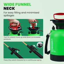 HYCHIKA 3L Garden Pressure Sprayer, Pump Spray Bottle with Adjustable Nozzle, Continuous Spray Lock, 500mm Metal Lance, Pressure Relief Valve & Shoulder Strap