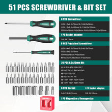 HYCHIKA 51-Piece Magnetic Screwdriver Set, CR-V Screwdrivers & Precision Bits with Torx, Phillips, Pozidriv, Slotted, Hex, Sockets & Storage Rack