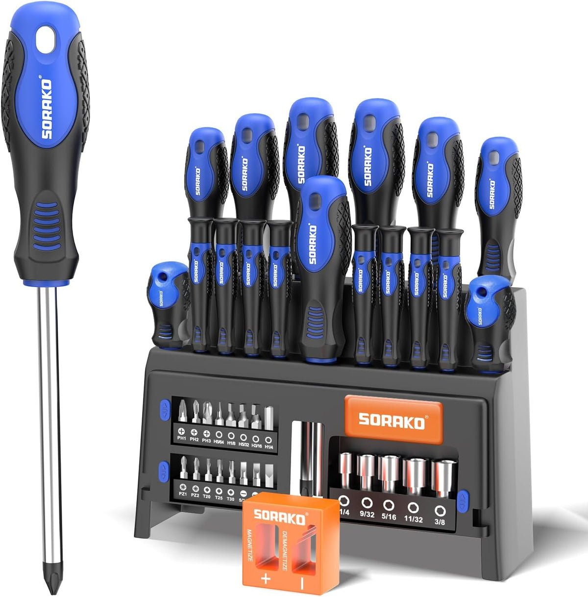 SORAKO 40-Piece Magnetic Screwdriver Set, Professional Screwdriver & Bit Set with Slotted, Phillips, Torx, Hex & Square Heads for DIY, Home & Workshop