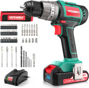 HYCHIKA 18V Brushless Cordless Combi Drill, 60Nm Torque, 21+3 Settings, 2-Speed 0–2000 RPM, 13mm Keyless Chuck, 2.0Ah Battery & 53-Piece Accessory Set