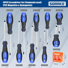 SORAKO 11-Piece Magnetic Screwdriver Set, CR-V Steel Phillips & Slotted Screwdrivers with Non-Slip Handles, 2-in-1 Magnetiser/Demagnetiser & Storage Bag