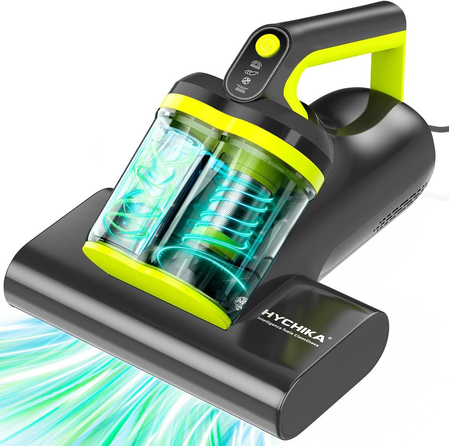 HYCHIKA Mattress Vacuum Cleaner, 16kPa Bed Vacuum with UV-C Light, 60°C Heated Air, Ultrasonic Function, 36,000 CPM Tapping, Dual Dust Cups & HEPA Filtration for Mattresses, Sofas & Bedding