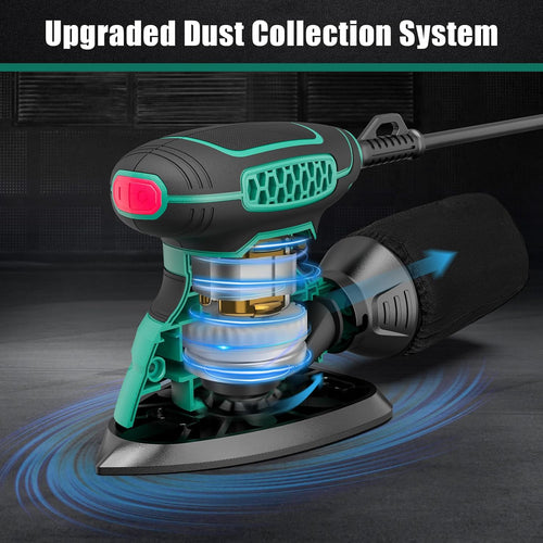 HYCHIKA 140W Detail Mouse Sander, 13,000 OPM Electric Sander with Dust Collection, Vacuum Adapter & 12 Sanding Sheets for Wood, Paint & Rust Removal