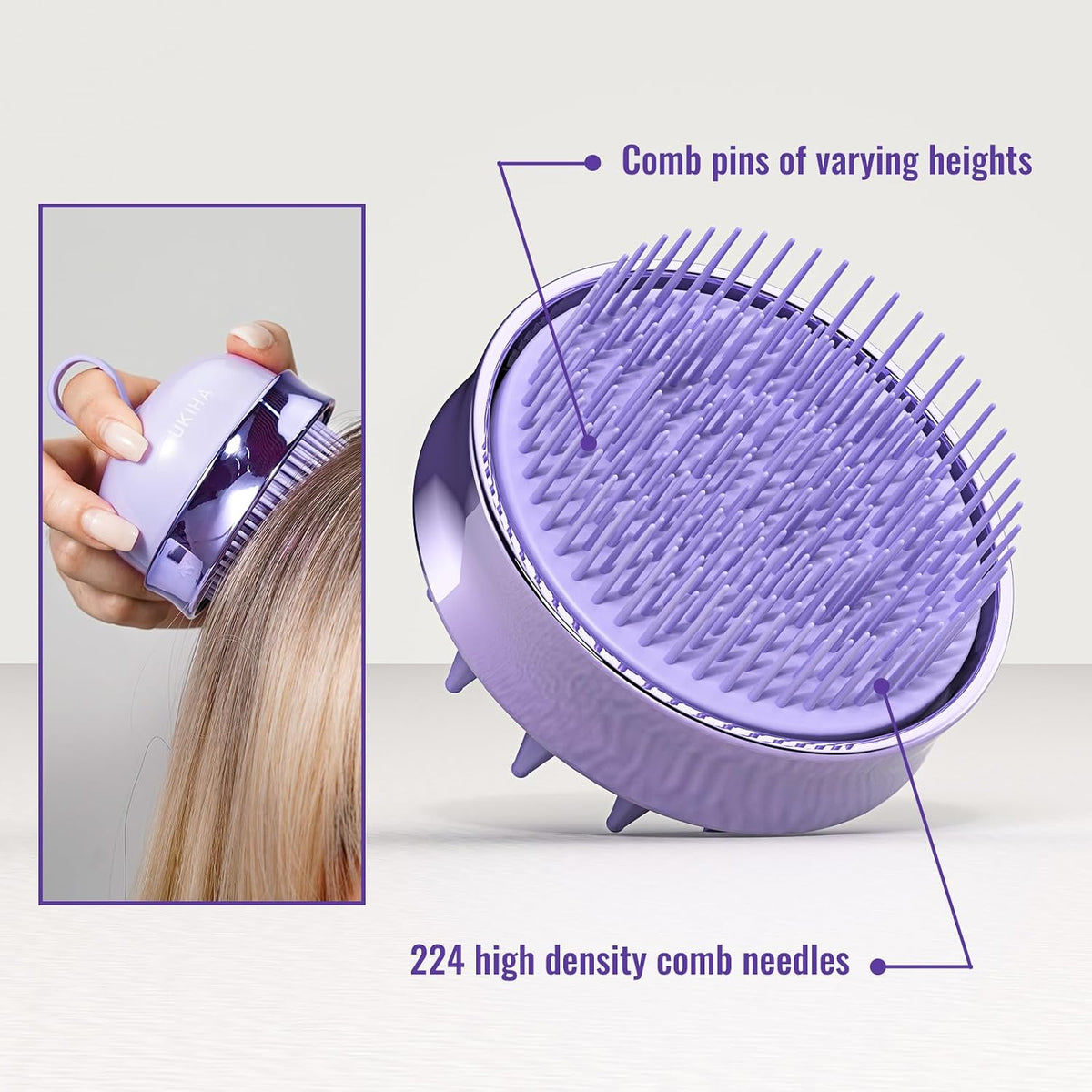 SHINLEA 2-in-1 Silicone Scalp Massager & Shampoo Brush, Double-Sided Hair & Scalp Brush for Wet & Dry Use, Flexible Manual Head Massager – Purple