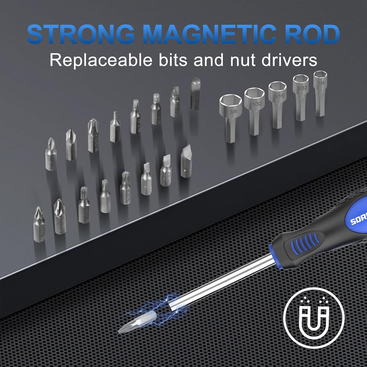 SORAKO 40-Piece Magnetic Screwdriver Set, Professional Screwdriver & Bit Set with Slotted, Phillips, Torx, Hex & Square Heads for DIY, Home & Workshop
