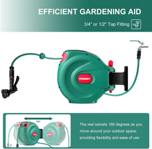 HYCHIKA 30M Retractable Garden Hose Reel, Wall-Mounted Auto Rewind Hose with 180° Swivel Bracket, Auto Lock & 8-Pattern Spray Gun