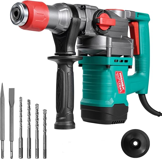 HYCHIKA 900W SDS Plus Rotary Hammer Drill, Corded Hammer Drill & Chisel with Safety Clutch for Concrete, Masonry, Brick & Demolition