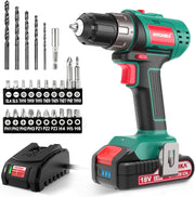 HYCHIKA 18V Cordless Drill Driver, 35Nm Torque, 21+1 Settings, 2-Speed 0–1500 RPM, 10mm Keyless Chuck, LED Work Light, 2.0Ah Battery, Fast Charger & 26-Piece Accessory Set