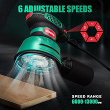 SORAKO 350W Random Orbital Sander, 125mm Electric Sander with 6 Variable Speeds, Dust Collection & 16 Sanding Discs for Wood, Furniture & DIY