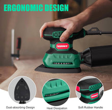 SORAKO 220W Detail Sander, 14,000 OPM Electric Mouse Sander with Dust Collection, Vacuum Adapter & 16 Sanding Sheets for Wood, Paint & Rust Removal