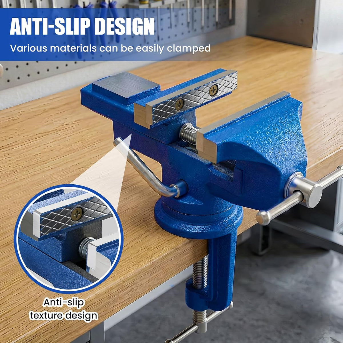 HYCHIKA 80mm Bench Vice, 360° Swivel Mini Table Vice with Rubber Jaw Pads, Portable Workbench Clamp for Woodworking, Drilling, Sanding, Grinding & DIY