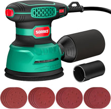 SORAKO 350W Random Orbital Sander, 125mm Electric Sander with 6 Variable Speeds, Dust Collection & 16 Sanding Discs for Wood, Furniture & DIY