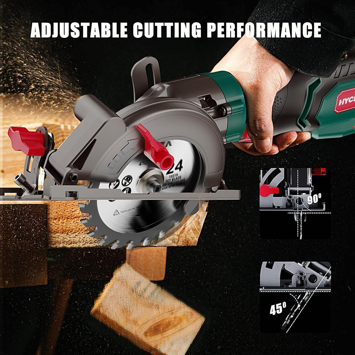 HYCHIKA 750W Mini Circular Saw, 3500 RPM Compact Corded Saw with 3 Blades, 0–45° Bevel & 48mm Cutting Depth for Wood, Metal, Plastic & Tile
