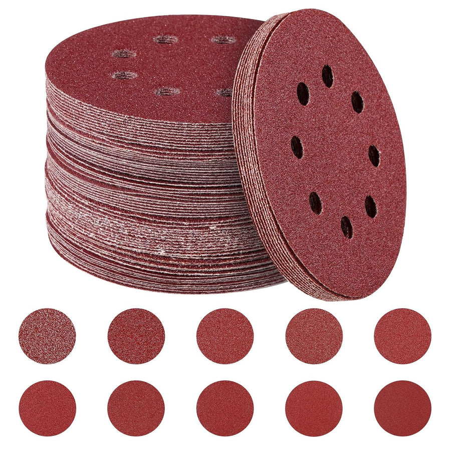 HYCHIKA 100-Piece 125mm Sanding Disc Set, 5" 8-Hole Hook & Loop Sandpaper, P40–P400 Mixed Grits for Random Orbital Sanders, Wood, Metal & DIY Finishing
