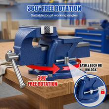 HYCHIKA 4" / 100mm Bench Vice, Heavy-Duty Cast Iron Workbench Vice with 360° Swivel Base & Anvil for Woodworking, Metalworking, Drilling & Cutting