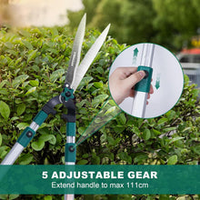 HYCHIKA Telescopic Hedge Shears, 80–111cm Long-Handled Garden Shears with 214mm High-Carbon Steel Wavy Blades for Hedges, Shrubs & Garden Pruning
