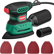 SORAKO 220W Detail Sander, 14,000 OPM Electric Mouse Sander with Dust Collection, Vacuum Adapter & 16 Sanding Sheets for Wood, Paint & Rust Removal