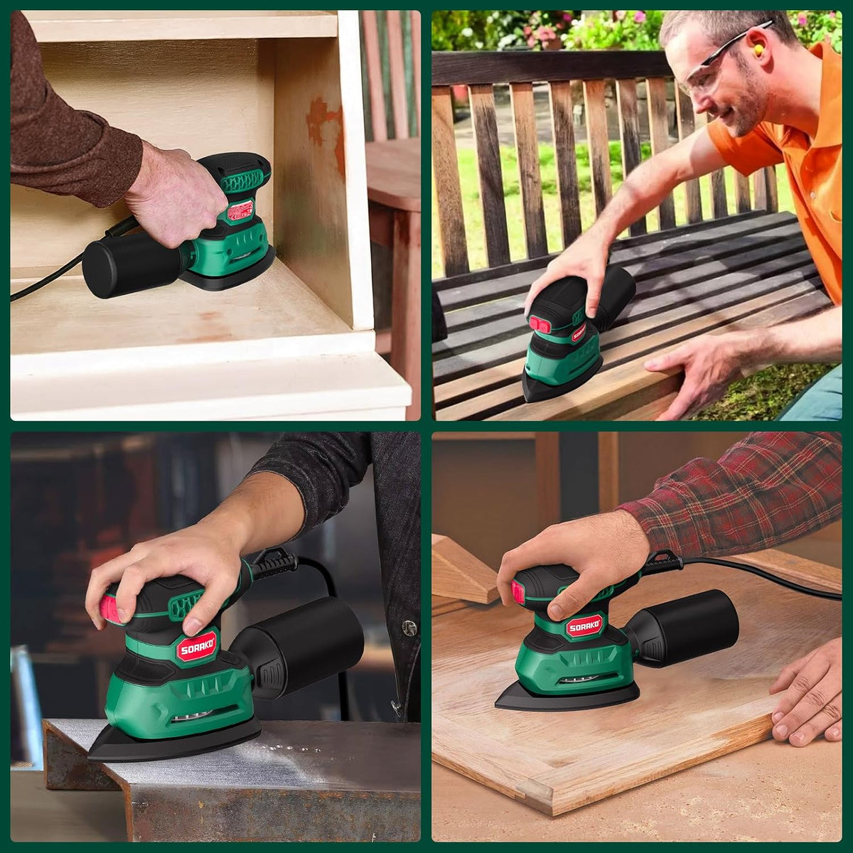 SORAKO 220W Detail Sander, 14,000 OPM Electric Mouse Sander with Dust Collection, Vacuum Adapter & 16 Sanding Sheets for Wood, Paint & Rust Removal